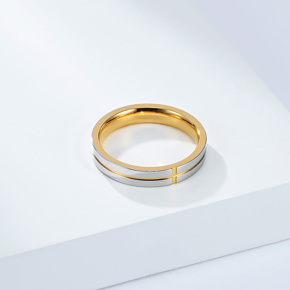 Kemstone Cross Line Stainless Steel Ring – Minimalist Couple Band K-R1071