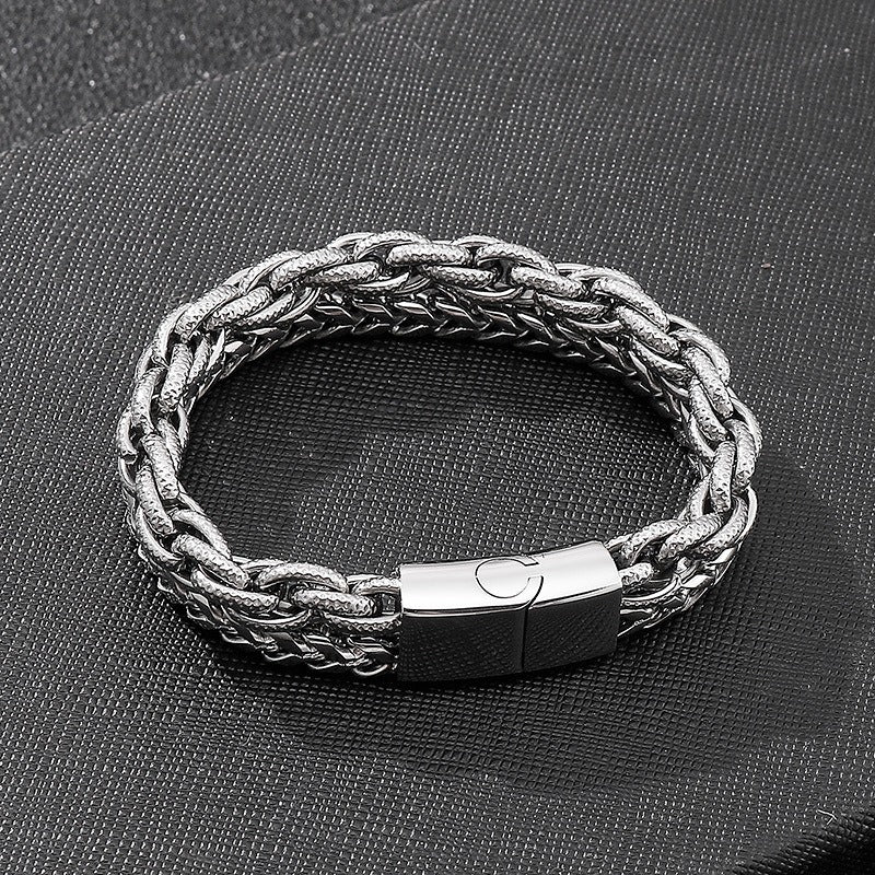 Kemstone Double Layer Chain Bracelet – 13mm Stainless Steel Punk Biker Jewelry for Men | KB91534-BD