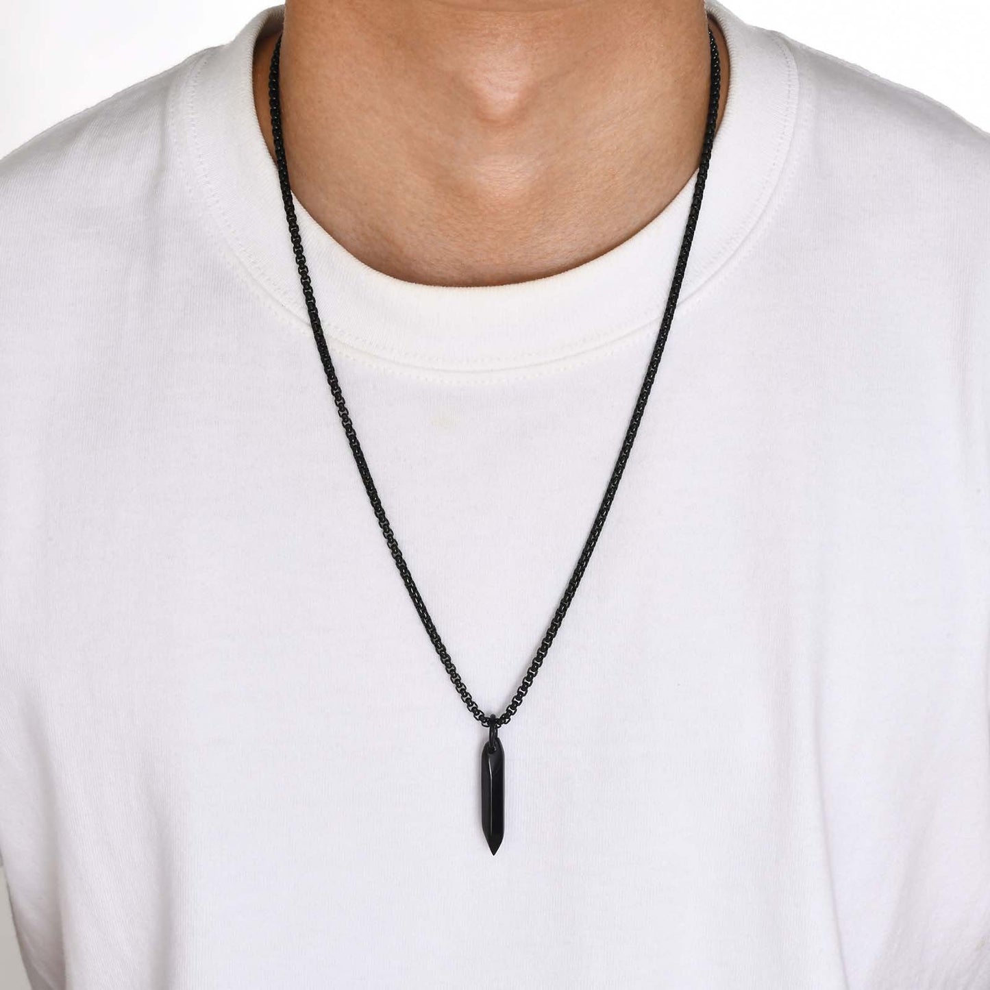 Kemstone Hex Spike Pendant Necklace for Men – Stainless Steel Gothic Nail Amulet Silver & Black PN-1832