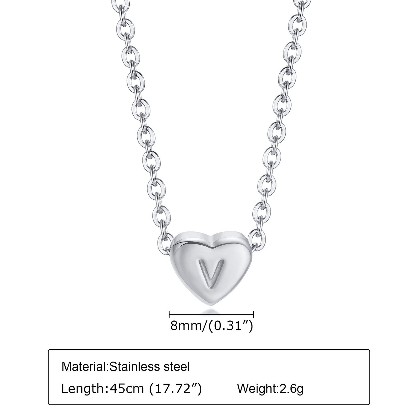 Collar de acero inoxidable Kemstone con letras de corazón - Colgante de amor con 26 letras del alfabeto PN-1670