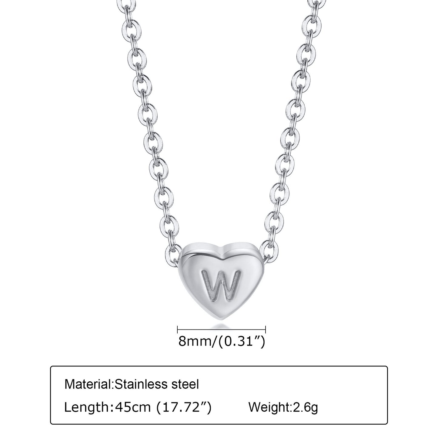 Collar de acero inoxidable Kemstone con letras de corazón - Colgante de amor con 26 letras del alfabeto PN-1670
