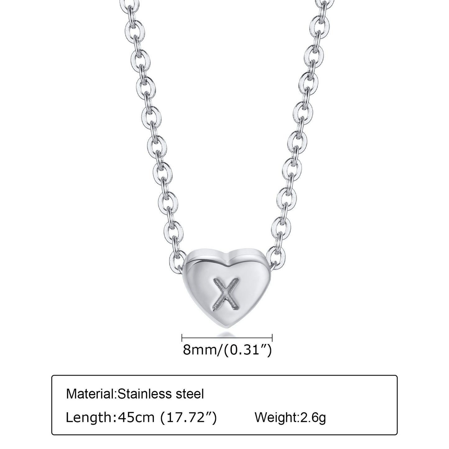 Collar de acero inoxidable Kemstone con letras de corazón - Colgante de amor con 26 letras del alfabeto PN-1670