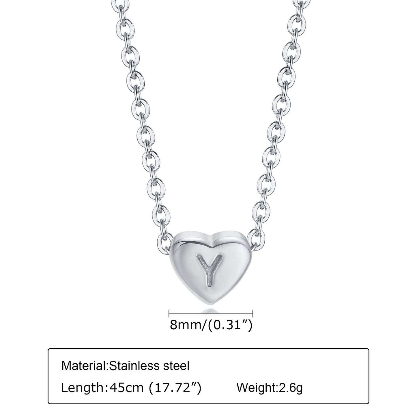 Collar de acero inoxidable Kemstone con letras de corazón - Colgante de amor con 26 letras del alfabeto PN-1670