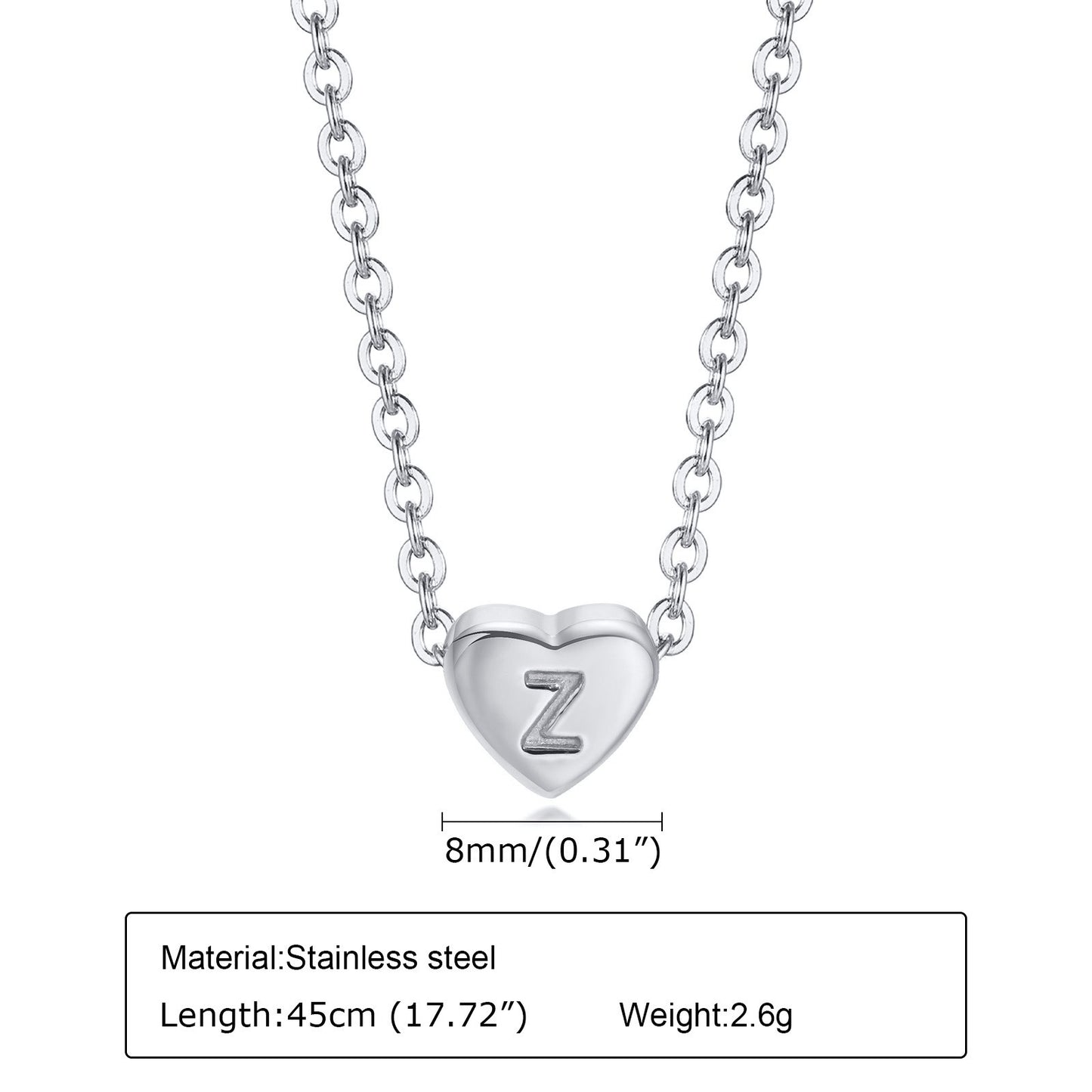 Collar de acero inoxidable Kemstone con letras de corazón - Colgante de amor con 26 letras del alfabeto PN-1670