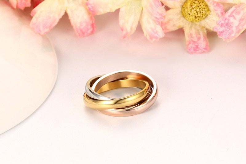 Kemstone “Trio Echo” Stackable Ring Set Three-Tone Stainless Steel Bands | Modern Minimalist Titanium Steel Jewelry | Hypoallergenic Everyday Elegance R-054