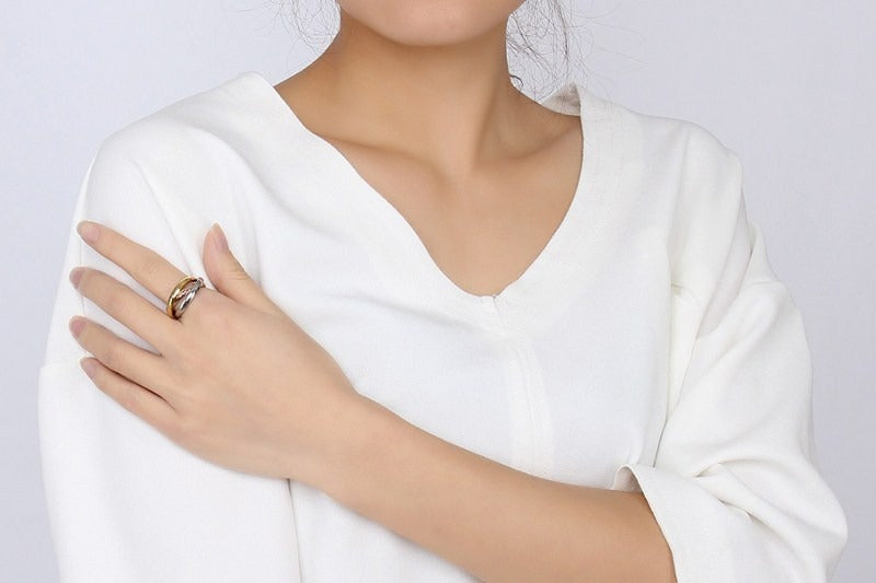 Kemstone “Trio Echo” Stackable Ring Set Three-Tone Stainless Steel Bands | Modern Minimalist Titanium Steel Jewelry | Hypoallergenic Everyday Elegance R-054