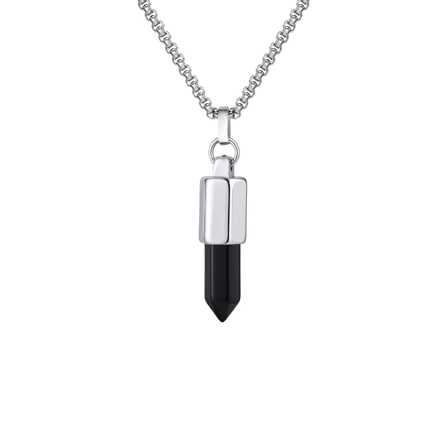 Kemstone Men’s Stainless Steel Bullet Pendant Necklace – Tiger Eye & Black Agate Minimalist Jewelry PN-2227