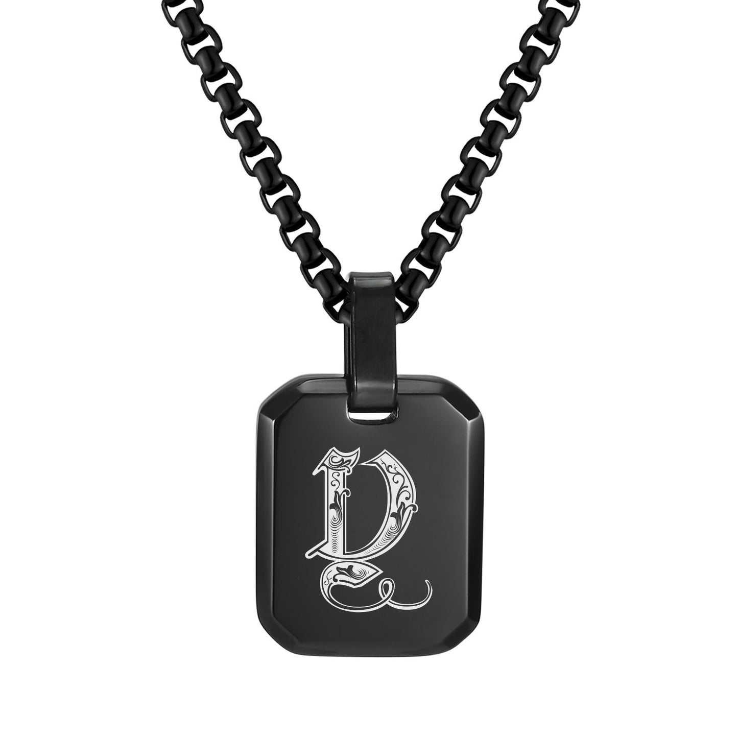 Kemston Initial Letter Pendant Necklace for Men Stainless Steel Tag Design PN-1925