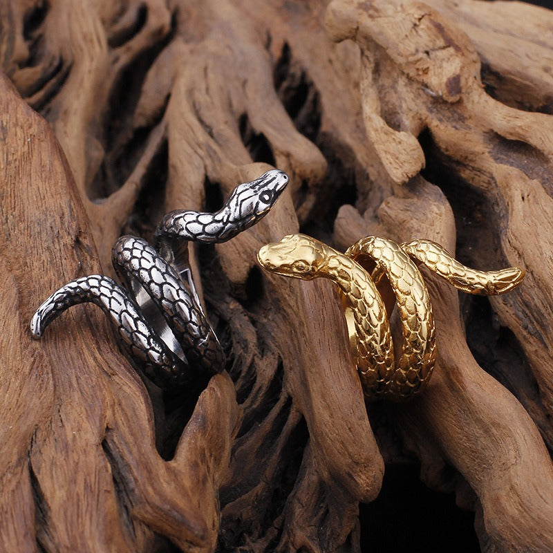 Kemstone Vintage Punk Cobra Titanium Steel Ring β Handcrafted Snake Design KR52350-K