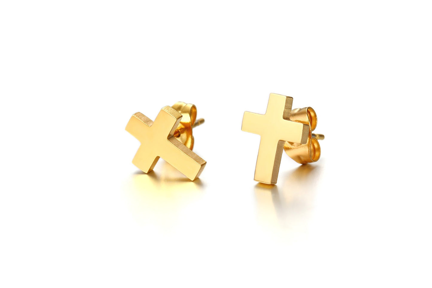 Kemstone Stainless Steel Cross Stud Earrings – Gold/Silver/Black, Gothic Minimalist Faith Jewelry ES-214