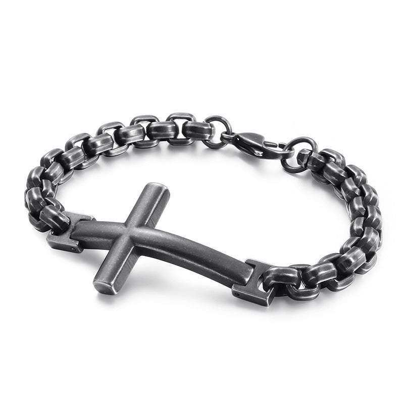 Pulsera de acero y titanio con cruz Kemstone para hombre - Joyería punk minimalista KB108647-K