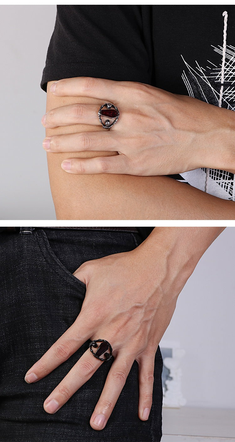Anello a bara da vampiro gotico Kemstone - Gioiello punk in acciaio inossidabile con inserto in resina per uomo KR52409-K