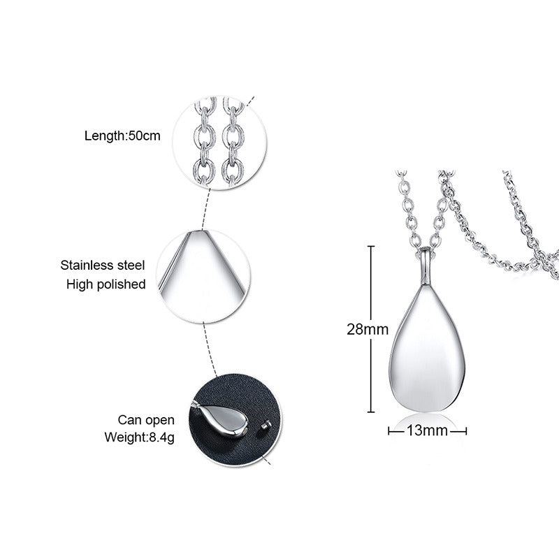 Colgante conmemorativo de acero inoxidable Kemstone con forma de lágrima – Urna de recuerdo para cenizas PN-1261
