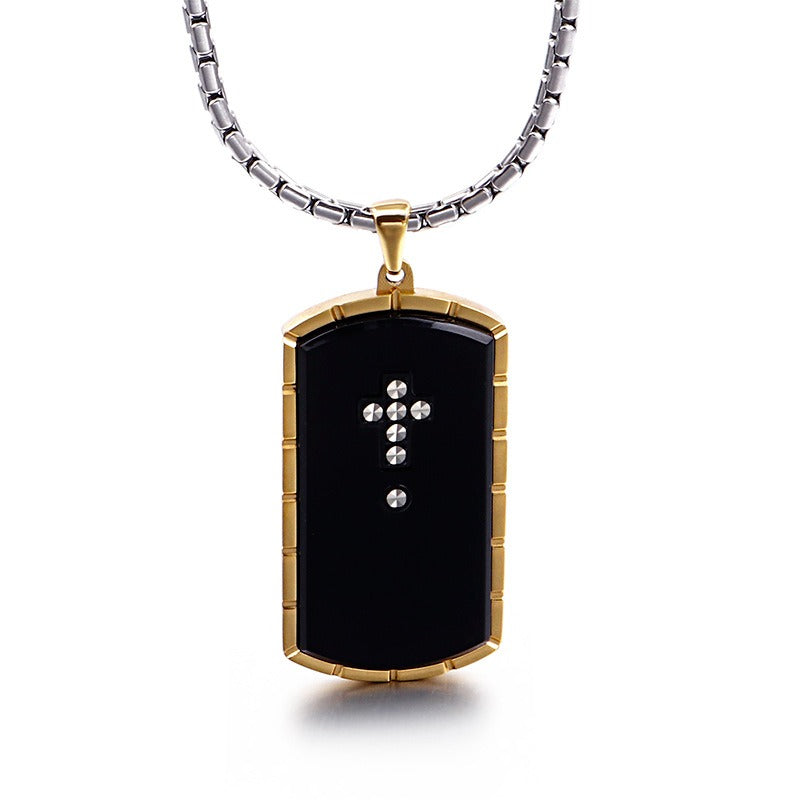 Kemstone Titanium Steel Military Cross Pendant – Rugged Necklace for Men with Engraved Gothic Detailing KN90099