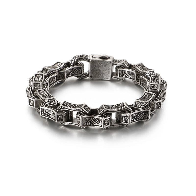 Men’s Vintage Punk Chain Bracelet – Heavy Stainless Steel Biker Link in Blackened or Antique Silver KB118451-BDJX