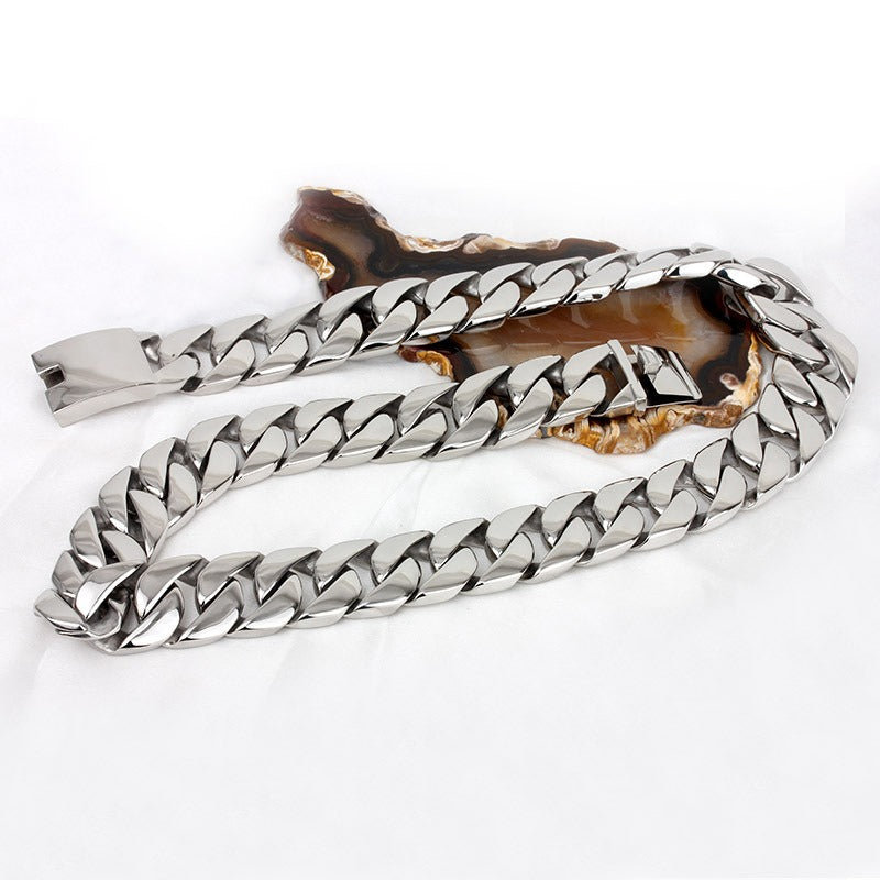 Kemstone Men’s Heavy 24mm Cuban Link Chain Necklace – Stainless Steel Streetwear Jewelry Bold Punk Style KN10319-D