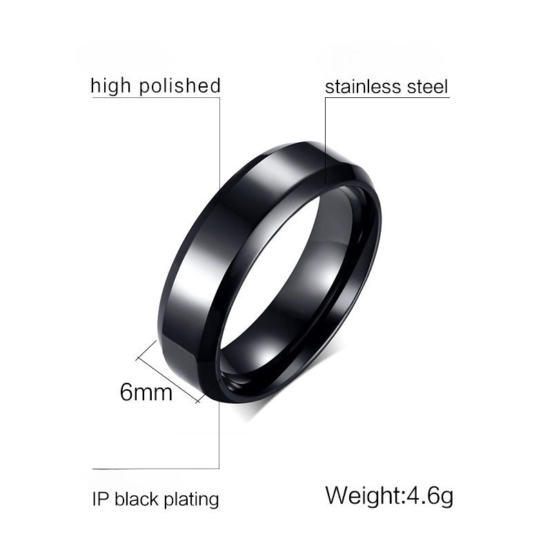 Kemstone Minimalist Power Band – 6mm Stainless Steel Black Ring | Gothic Street Style R-143