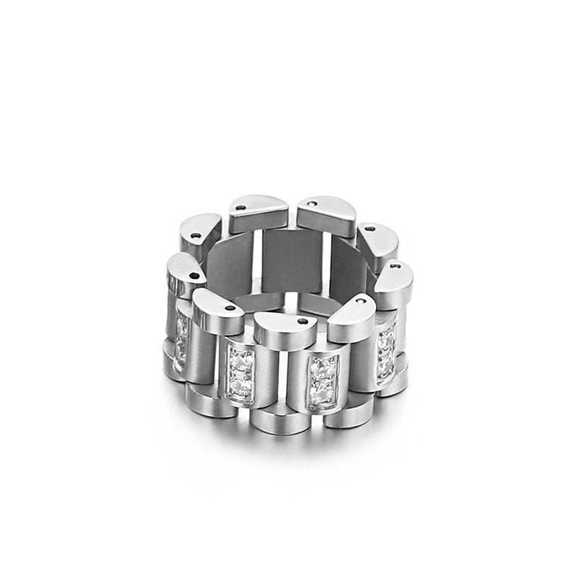 Kemstone Men’s Stainless Steel Zircon Watch Chain & Ring Set – 220mm Bracelet, 13mm Ring KB61656-K