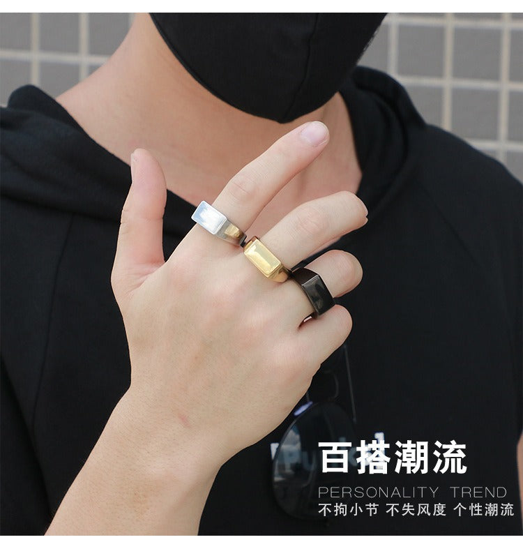 Kemstone Engravable Titanium Steel Ring for Men – Bold Geometric Edge, Custom Stainless Steel Statement Band KR92051