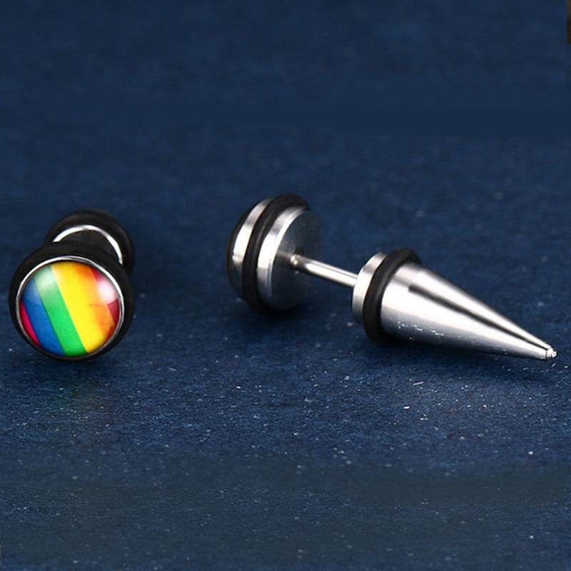 Kemstone Titanium Steel Gradient Ear Studs – Hypoallergenic 9mm Six-Tone Minimalist Jewelry PE-001