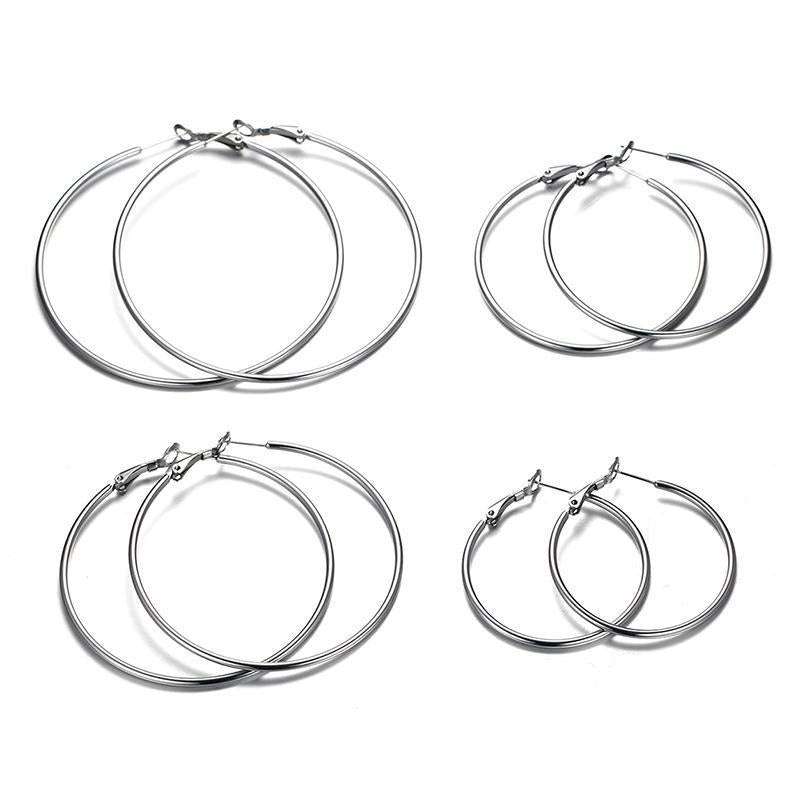 Stainless Steel Large Hoop Earrings for Women – Gold & Silver Minimalist Circle Hoops EH-180