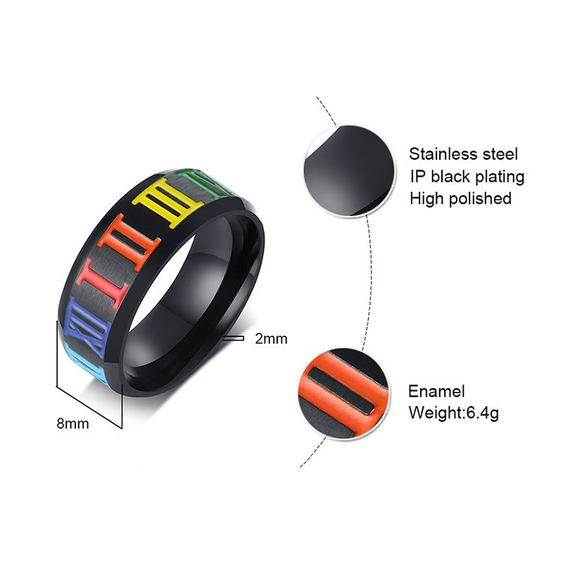 Kemstone Titanium Steel Roman Numerals Men's Ring - Durable Modern Accessory PR-027