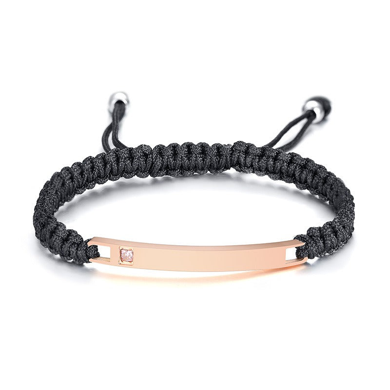 Kemstone Adjustable Couples Bracelet – Braided Rope & Stainless Steel with Zircon Accent CB-035