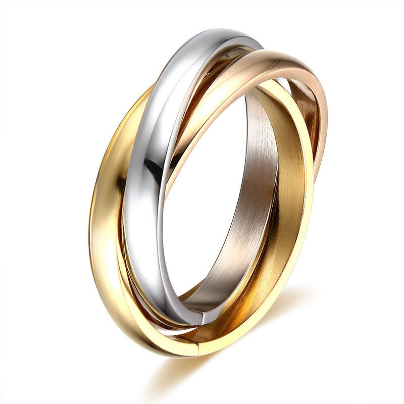 Kemstone “Trio Echo” Stackable Ring Set Three-Tone Stainless Steel Bands | Modern Minimalist Titanium Steel Jewelry | Hypoallergenic Everyday Elegance R-054