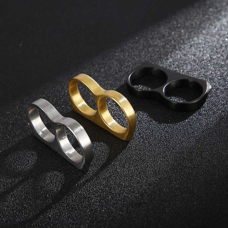 Kemstone Titanium Steel Dual-Loop Knuckle Ring – Smooth Punk Streetwear Men’s Jewelry KR92453