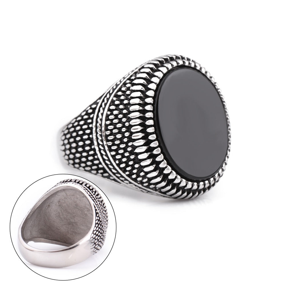 Kemstone Men’s Stainless Steel Black Zircon Ring – 25 mm Bold Vintage Gothic Biker Jewelry CA2469