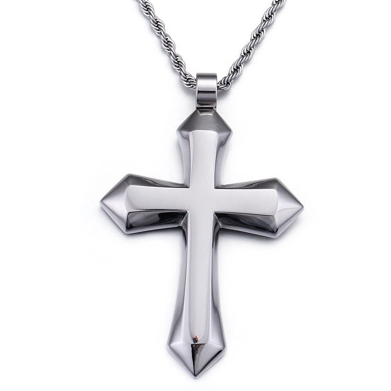 Kemstone Titanium Steel Cross Pendant Necklace – Urban Minimalist Chain for Men’s Streetwear & Gothic Style KP58578-BD