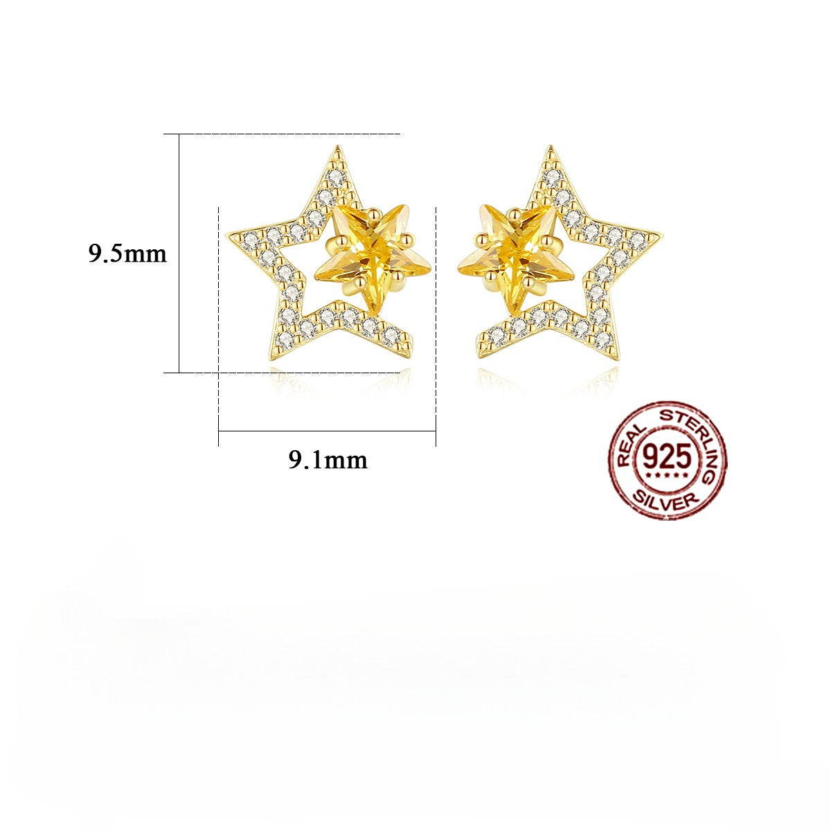 Pendientes Kemstone de plata de ley 925 con microincrustaciones de circonitas cúbicas y estrellas huecas para mujer: delicadas joyas geométricas con un sutil brillo SE20112308