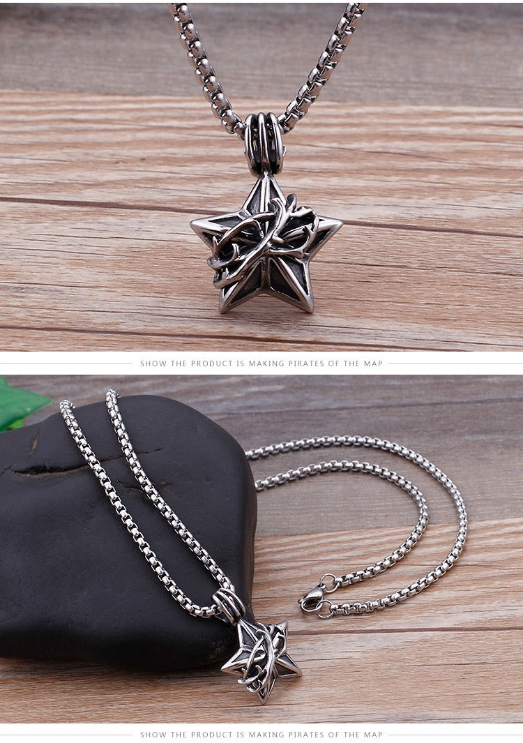 Kemstone Meteorite Star Pendant – Titanium Steel Necklace for Men, Raw Urban Gothic Jewelry KP77555-BD