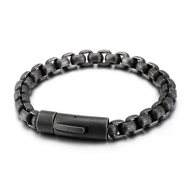 Kemstone Men’s Chunky Stripe Link Bracelet – Stainless Steel Biker Chain KB98786-K