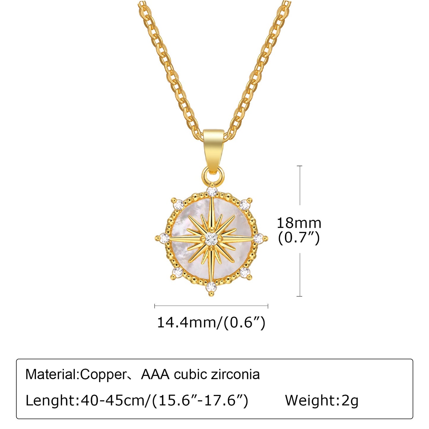 Collar con colgante de sol y concha de circonita Kemstone: pieza de cobre dorado con un toque de elegancia para el día a día PNB-235