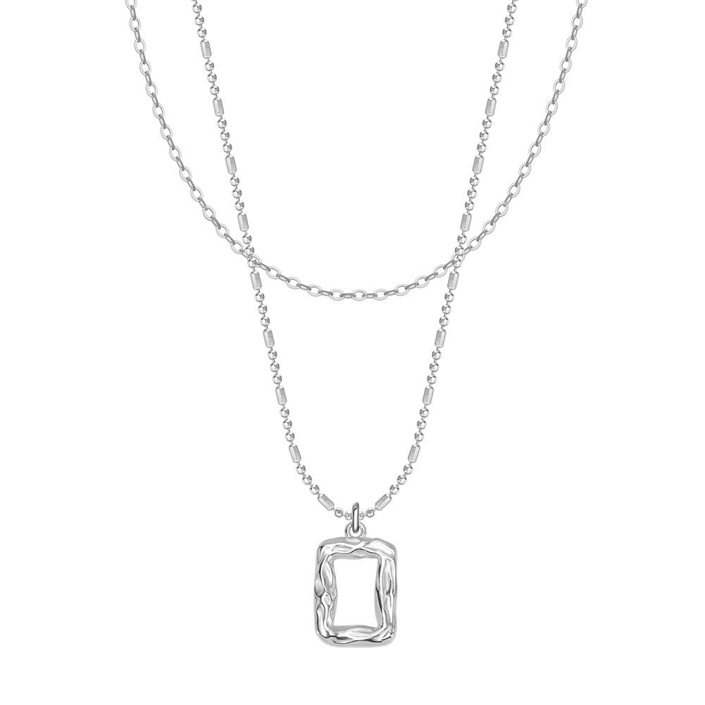 Kemstone Layered Rectangle Pendant Necklace – 925 Sterling Silver Double Chain Necklace for Women, Gold & Silver Minimalist Handmade Jewelry A4-BQN19