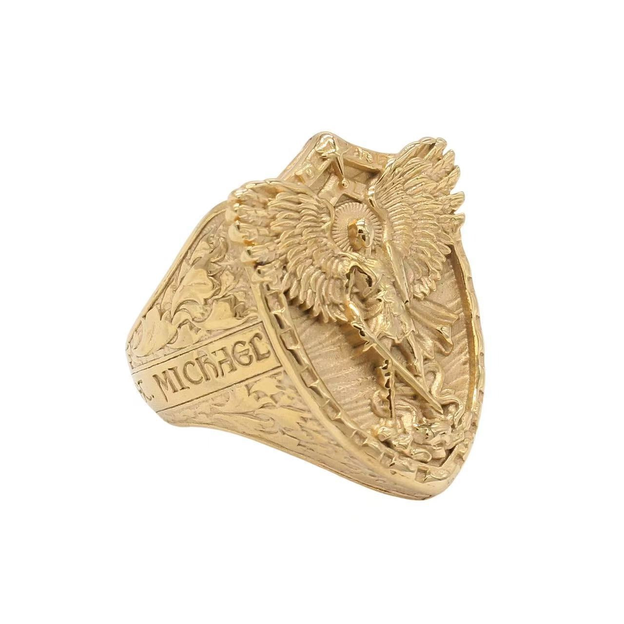Kemstone Men’s Titanium Steel Angel Wing Ring – Vintage Gold Statement Jewelry A17-R1901
