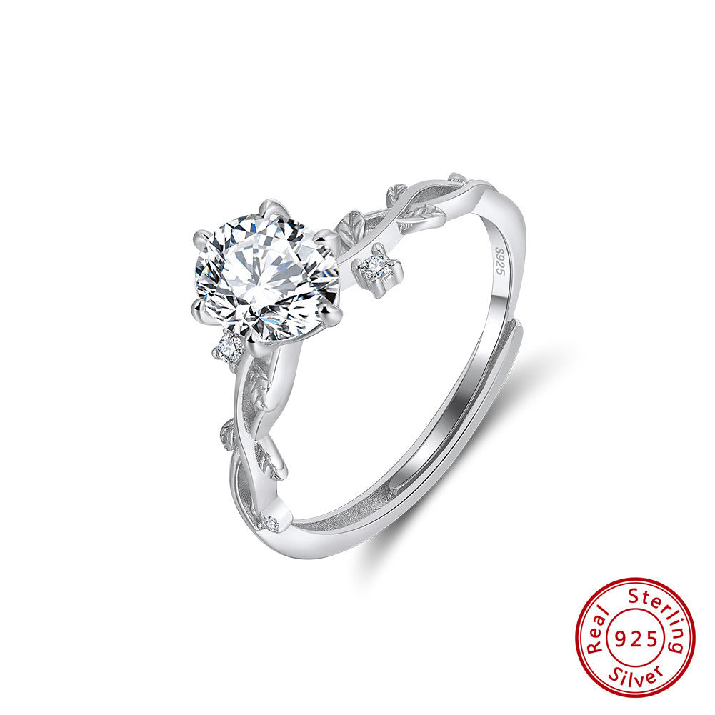 eaf Branch Engagement Ring – 925 Sterling Silver Nature Inspired Promise Ring with 8A Cubic Zirconia by Kemstone A4-LZR47