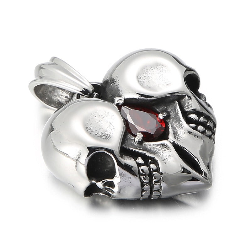 Kemstone Titanium Steel Skull Heart Necklace – Gothic Red Zircon Pendant KP98350