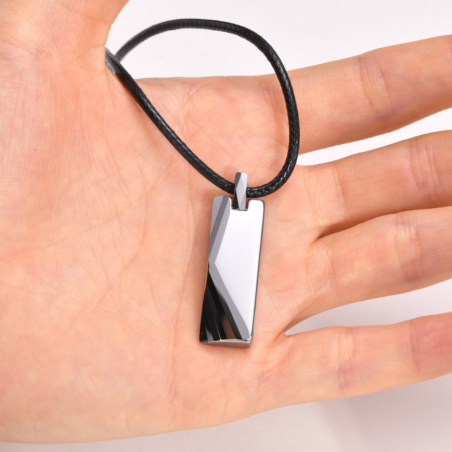 Men’s Geometric Tungsten Pendant Necklace – Minimalist Power in Polished Steel PN753