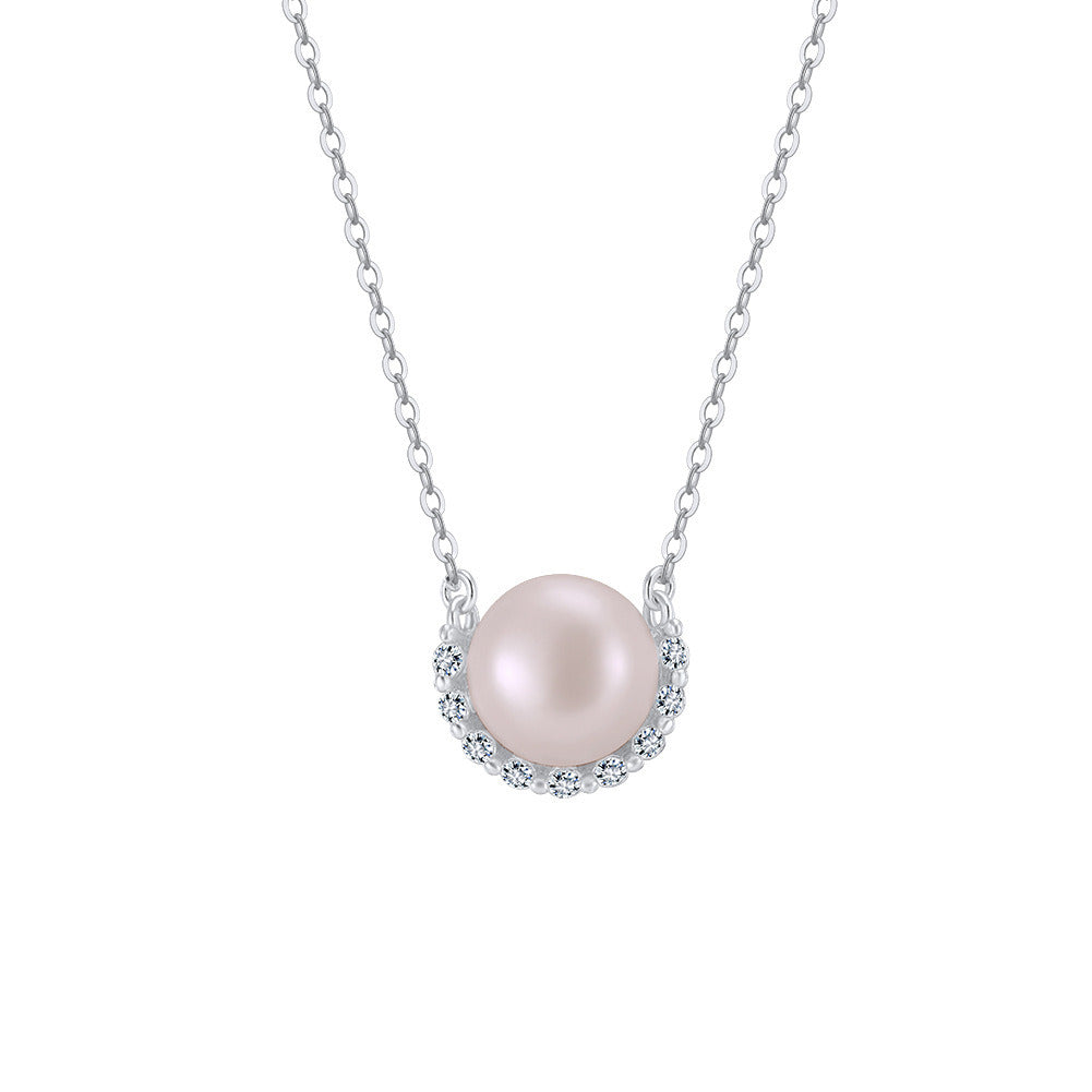 Kemstone 925 Sterling Silver Freshwater Pearl Pendant Necklace – 7.5–8mm Pearl Smile Necklace for Women, Gold & Silver Dainty Jewelry Gift A4-GPN87