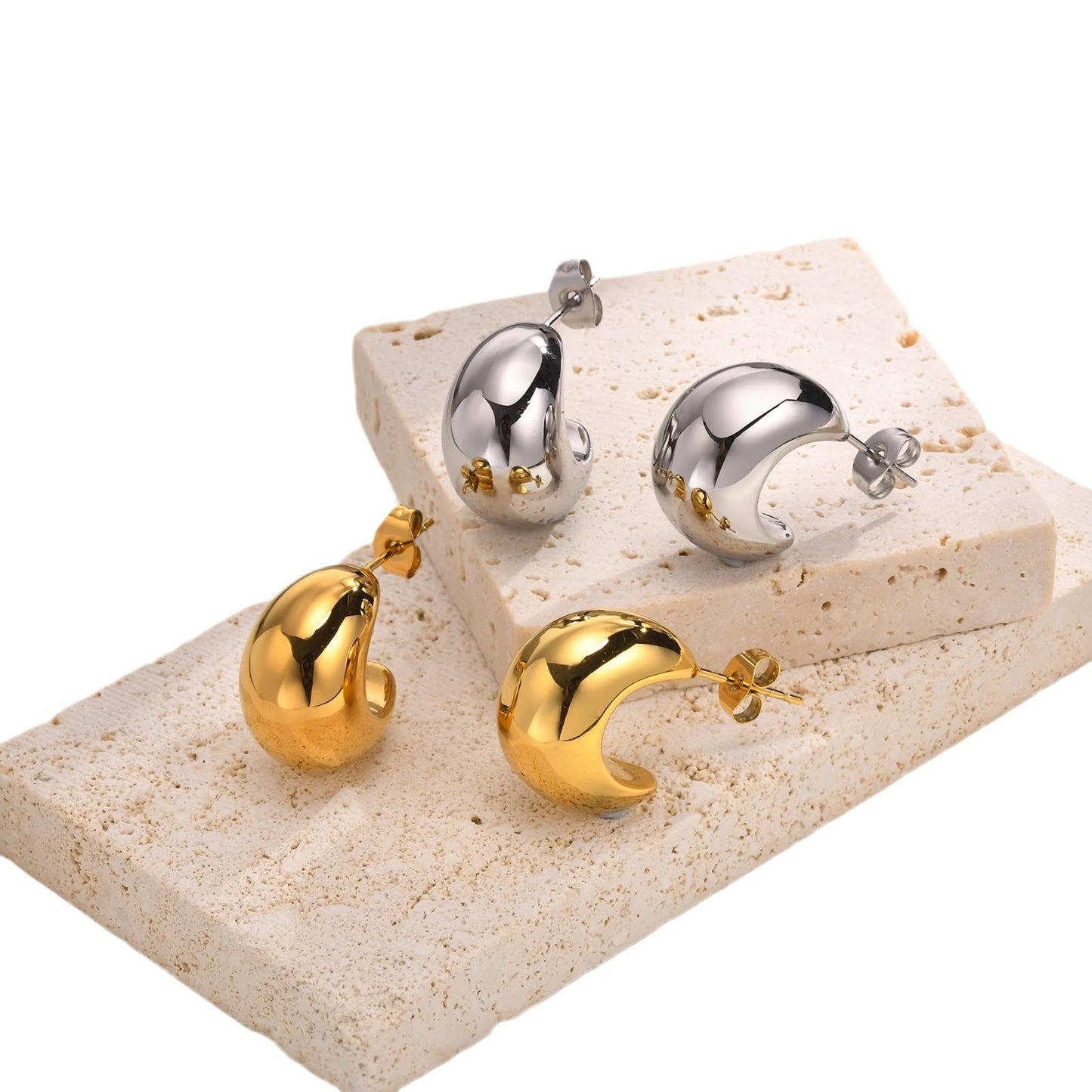 Pendientes Kemstone Hollow Crescent Moonlight de acero inoxidable - Líneas minimalistas y luz de luna susurrante ES-353