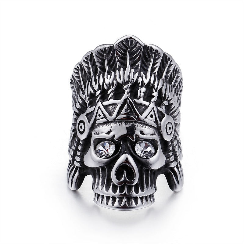 Anello geometrico in acciaio al titanio da uomo Kemstone - Design tribale con stella e ancora audace per abbigliamento streetwear hip hop KR44629-BD