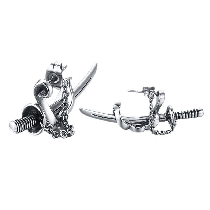 Kemstone Punk Blade Ear Studs for Men - Edgy Hipster Jewelry with Steel Dagger Design ES-123