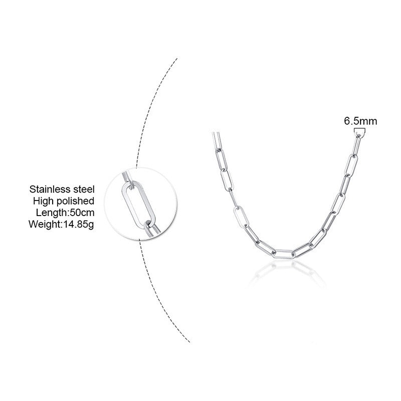 Collar de cadena de eslabones planos de acero inoxidable Kemstone - 6,5 mm, plata elegante para mujer NC-558