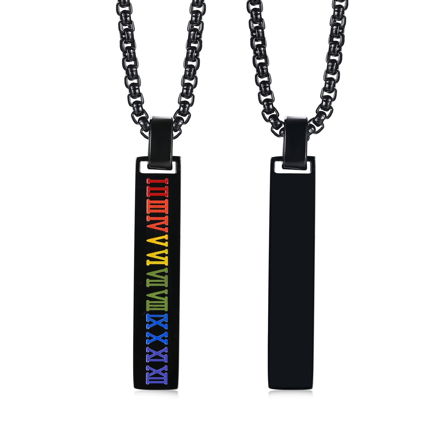 Kemstone Roman Numeral Drip Pendant Necklace – Stainless Steel Bar Chain PPN-067