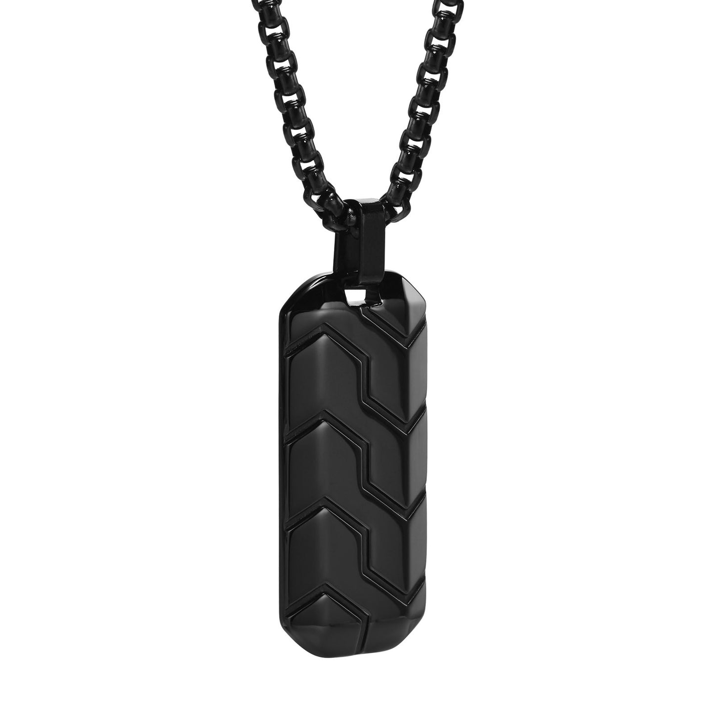 Tire Tread Pendant Necklace for Men – Stainless Steel Geometric Dog Tag PN-1857