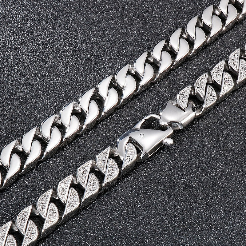 Kemstone Bold Cuban Link Chain - Stainless Steel Hiphop Necklace with Full-Cut Sparkling Stones KS102416-BD