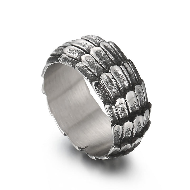 Kemstone Blackened Dragon Scale Ring - Raw-Edged Punk Jewelry for Rebellious Souls KR103316-KJX