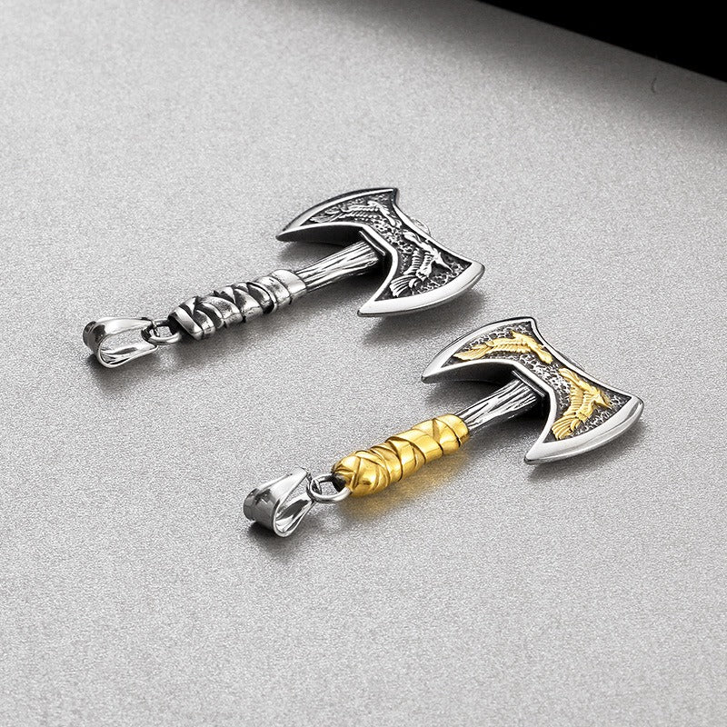 Kemstone Viking Axe & Raven Pendant – Norse Rune Titanium Steel Necklace for Men KP130627-TLX